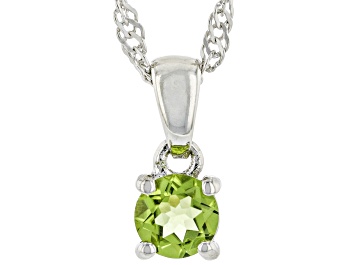 Picture of Green Peridot Rhodium Over Sterling Silver Childrens Birthstone Pendant with Chain 0.23ct