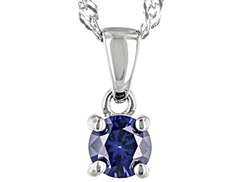 Picture of Blue Lab Created Sapphire Rhodium Over Silver Childrens Birthstone Pendant with Chain 0.23ct