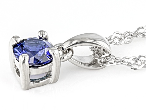 Blue Lab Created Sapphire Rhodium Over Silver Childrens Birthstone Pendant with Chain 0.23ct