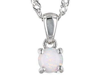 Picture of Multi Color Lab Created  Opal Rhodium Over Silver Childrens Birthstone Pendant with Chain 0.09ct