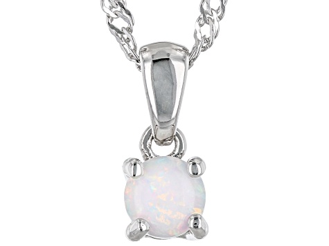 Multi Color Lab Created  Opal Rhodium Over Silver Childrens Birthstone Pendant with Chain 0.09ct
