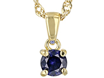 Picture of Blue Lab Sapphire 18k Yellow Gold Over Silver Childrens Birthstone Pendant with Chain 0.28ct