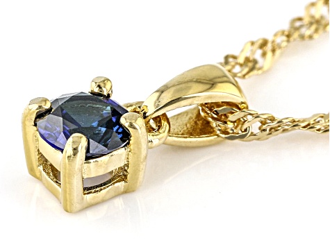 Blue Lab Sapphire 18k Yellow Gold Over Silver Childrens Birthstone Pendant with Chain 0.28ct