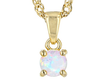 Picture of White Lab Opal 18k Yellow Gold Over Silver Childrens Birthstone Pendant with Chain 0.08ctw