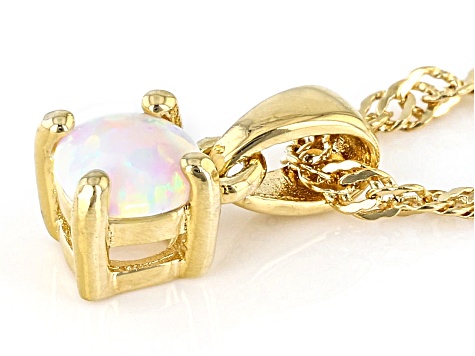 White Lab Opal 18k Yellow Gold Over Silver Childrens Birthstone Pendant with Chain 0.08ctw
