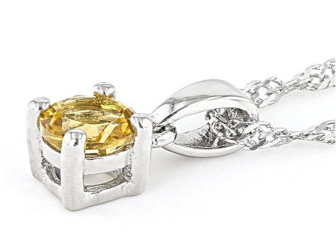 Yellow Citrine Rhodium Over Sterling Silver Childrens Birthstone Pendant with Chain 0.25ct