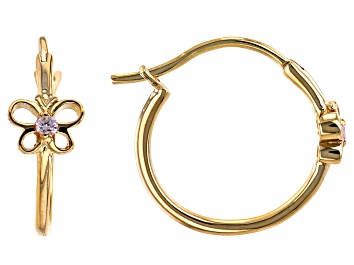 Picture of Pink Sapphire 10K Yellow Gold Butterfly Hoop Childrens Earring
