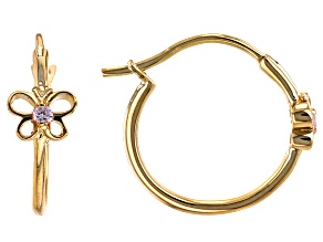 Pink Sapphire 10K Yellow Gold Butterfly Hoop Children's Earring