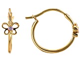 Pink Sapphire 10K Yellow Gold Butterfly Hoop Childrens Earring