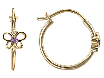 Picture of Purple Amethyst 10K Yellow Gold Butterfly Hoop Childrens Earring