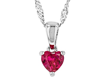 Picture of Red Lab Created Ruby Rhodium Over Sterling Silver Childrens Birthstone Pendant with Chain .34ct