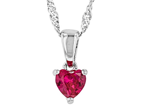 Red Lab Created Ruby Rhodium Over Sterling Silver Childrens Birthstone Pendant with Chain .34ct