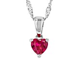 Red Lab Created Ruby Rhodium Over Sterling Silver Childrens Birthstone Pendant with Chain .34ct