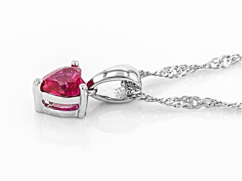 Red Lab Created Ruby Rhodium Over Sterling Silver Childrens Birthstone Pendant with Chain .34ct