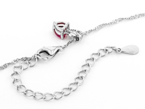 Red Lab Created Ruby Rhodium Over Sterling Silver Childrens Birthstone Pendant with Chain .34ct