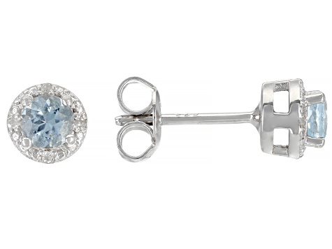 Blue Aquamarine Rhodium Over Sterling Silver Childrens Birthstone Halo Stud Earrings .44ctw