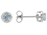 Blue Aquamarine Rhodium Over Sterling Silver Childrens Birthstone Halo Stud Earrings .44ctw