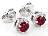 Red Lab Created Ruby Rhodium Over Sterling Silver Childrens Birthstone Halo Stud Earrings .62ctw