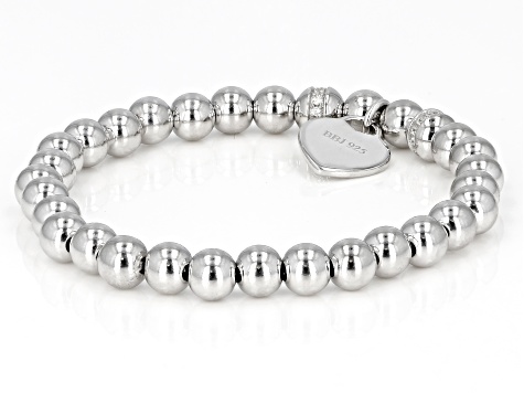 White Zircon Rhodium Over Sterling Silver "J" Childrens Bracelet .14ctw