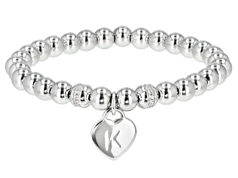 White Zircon Rhodium Over Sterling Silver "K" Childrens Bracelet .14ctw