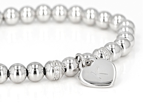 White Zircon Rhodium Over Sterling Silver "K" Childrens Bracelet .14ctw