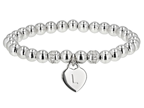 White Zircon Rhodium Over Sterling Silver "L" Childrens Bracelet .14ctw