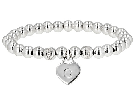 White Zircon Rhodium Over Sterling Silver "C" Childrens Bracelet .14ctw