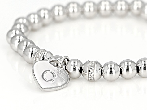 White Zircon Rhodium Over Sterling Silver "C" Childrens Bracelet .14ctw