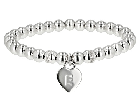 White Zircon Rhodium Over Sterling Silver "E" Children's Bracelet .14ctw