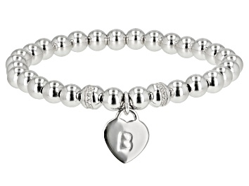 Picture of White Zircon Rhodium Over Sterling Silver "B" Childrens Bracelet .14ctw