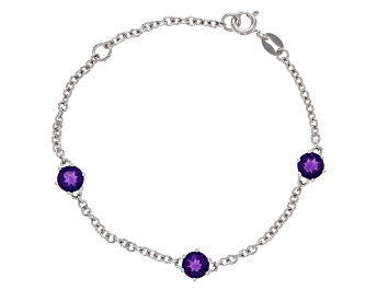 Picture of Purple Amethyst Rhodium Over Sterling Silver Childrens Birthstone Bracelet 1.40ctw