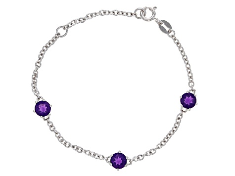 Purple Amethyst Rhodium Over Sterling Silver Childrens Birthstone Bracelet 1.40ctw