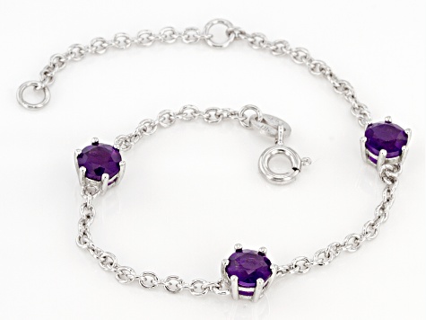 Purple Amethyst Rhodium Over Sterling Silver Children's Birthstone Bracelet 1.40ctw