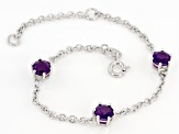 Purple Amethyst Rhodium Over Sterling Silver Childrens Birthstone Bracelet 1.40ctw