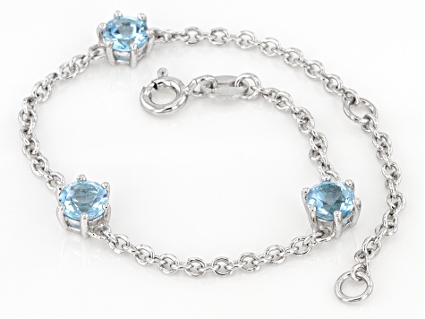 Sky Blue Topaz Rhodium Over Sterling Silver Childrens Birthstone Bracelet 1.58ctw