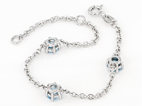 Sky Blue Topaz Rhodium Over Sterling Silver Children's Birthstone Bracelet 1.58ctw
