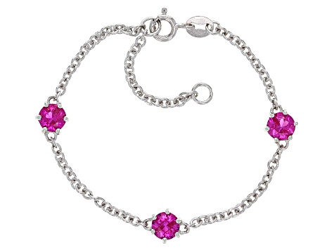 Pink Lab Created Sapphire Rhodium Over Sterling Silver Childrens Bracelet 1.50ctw