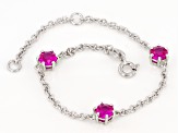 Pink Lab Created Sapphire Rhodium Over Sterling Silver Childrens Bracelet 1.50ctw