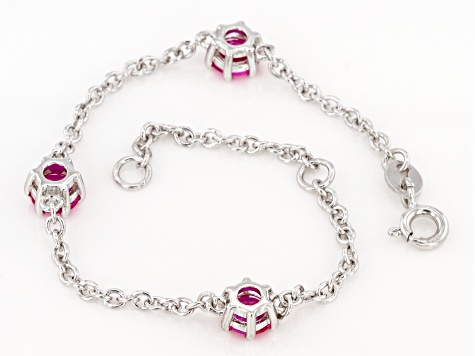 Pink Lab Created Sapphire Rhodium Over Sterling Silver Childrens Bracelet 1.50ctw