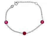 Red Lab Created Ruby Rhodium Over Sterling Silver Childrens Birthstone Bracelet 1.50ctw
