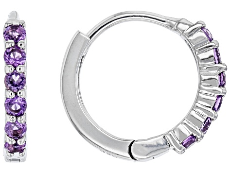 Purple African Amethyst Rhodium Over Sterling Silver Childrens Birthstone Hoop Earrings .25ctw