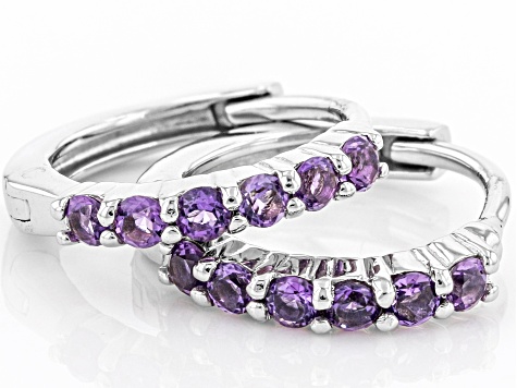 Purple African Amethyst Rhodium Over Sterling Silver Childrens Birthstone Hoop Earrings .25ctw