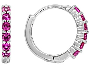 Red Lab Created Ruby Rhodium Over Sterling Silver Children's Birthstone Hoop Earrings .31ctw