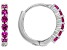 Red Lab Created Ruby Rhodium Over Sterling Silver Children's Birthstone Hoop Earrings .31ctw