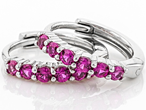 Red Lab Created Ruby Rhodium Over Sterling Silver Children's Birthstone Hoop Earrings .31ctw