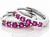 Red Lab Created Ruby Rhodium Over Sterling Silver Children's Birthstone Hoop Earrings .31ctw