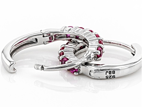 Red Lab Created Ruby Rhodium Over Sterling Silver Children's Birthstone Hoop Earrings .31ctw