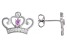 Pink Lab Created Sapphire Rhodium Over Silver Childrens Stud Crown Earrings .48ctw