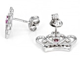 Pink Lab Created Sapphire Rhodium Over Silver Childrens Stud Crown Earrings .48ctw