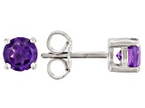 Purple Amethyst Rhodium Over Sterling Silver Children's Birthstone Earrings .43ctw